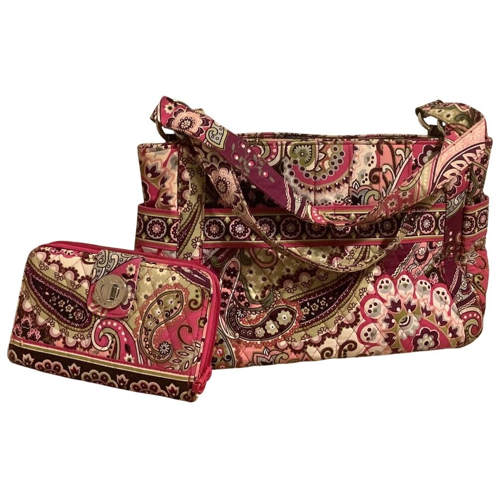 Vera Bradley Very Berry Paisley Quilted Shoulder Bag & Wallet Set Pink/Purple